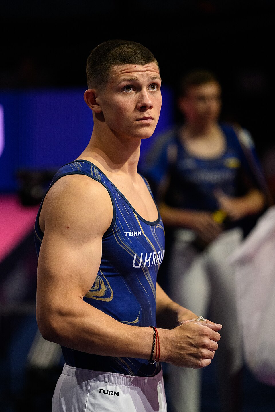 Illia Kovtun in podium training at the 2022 European Championships